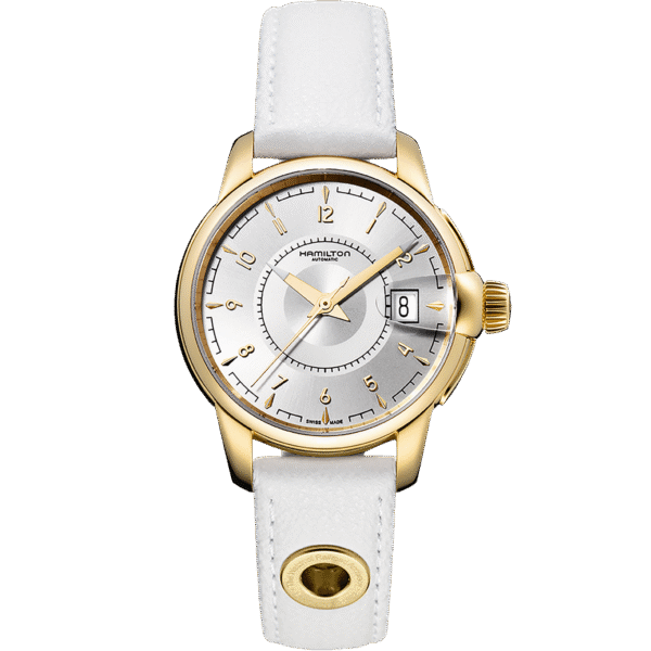 Montre Hamilton RailRoad Lady Auto dorée, cadran blanc