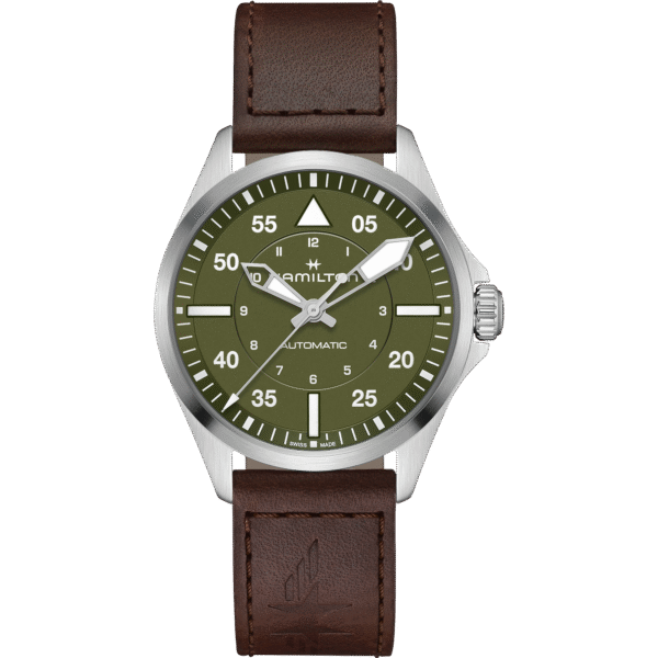 Montre Hamilton Pilot Auto 39mm, cadran vert, bracelet cuir