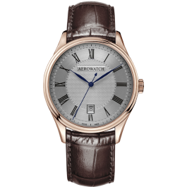 Montre Aerowatch Gent Quartz, cadran argenté, bracelet marron