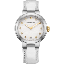 Montre Aerowatch Lady Quartz, cadran blanc, bracelet cuir
