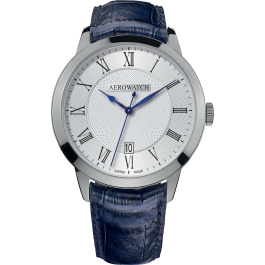 Montre Aerowatch Gent Quartz, cadran blanc, bracelet bleu