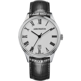 Montre Aerowatch Lady Quartz, cadran blanc, bracelet cuir.