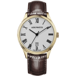 Montre Aerowatch Lady Quartz, cadran blanc, bracelet marron