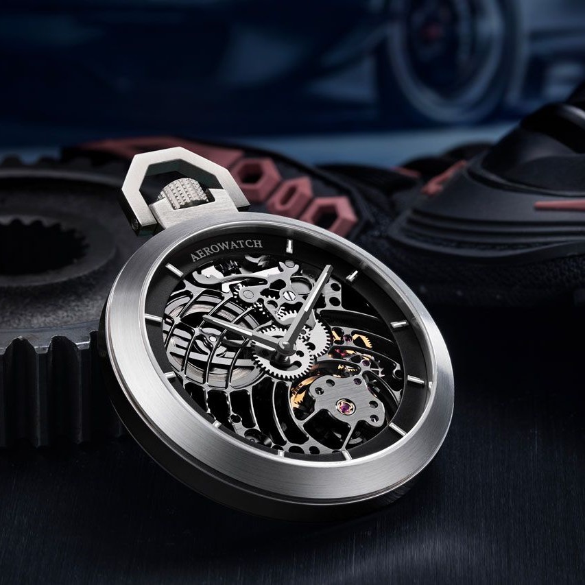 Montre Aerowatch Lépine Squelette, mécanisme visible