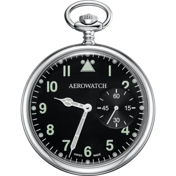 Montre de poche Aerowatch Lépine Pilote, cadran noir.