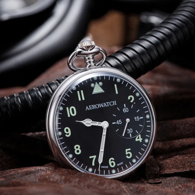 Montre de poche Aerowatch Lépine Pilote, cadran noir