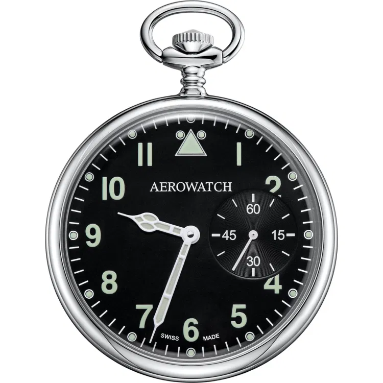 Montre de poche Aerowatch Lépine Pilote, cadran noir.