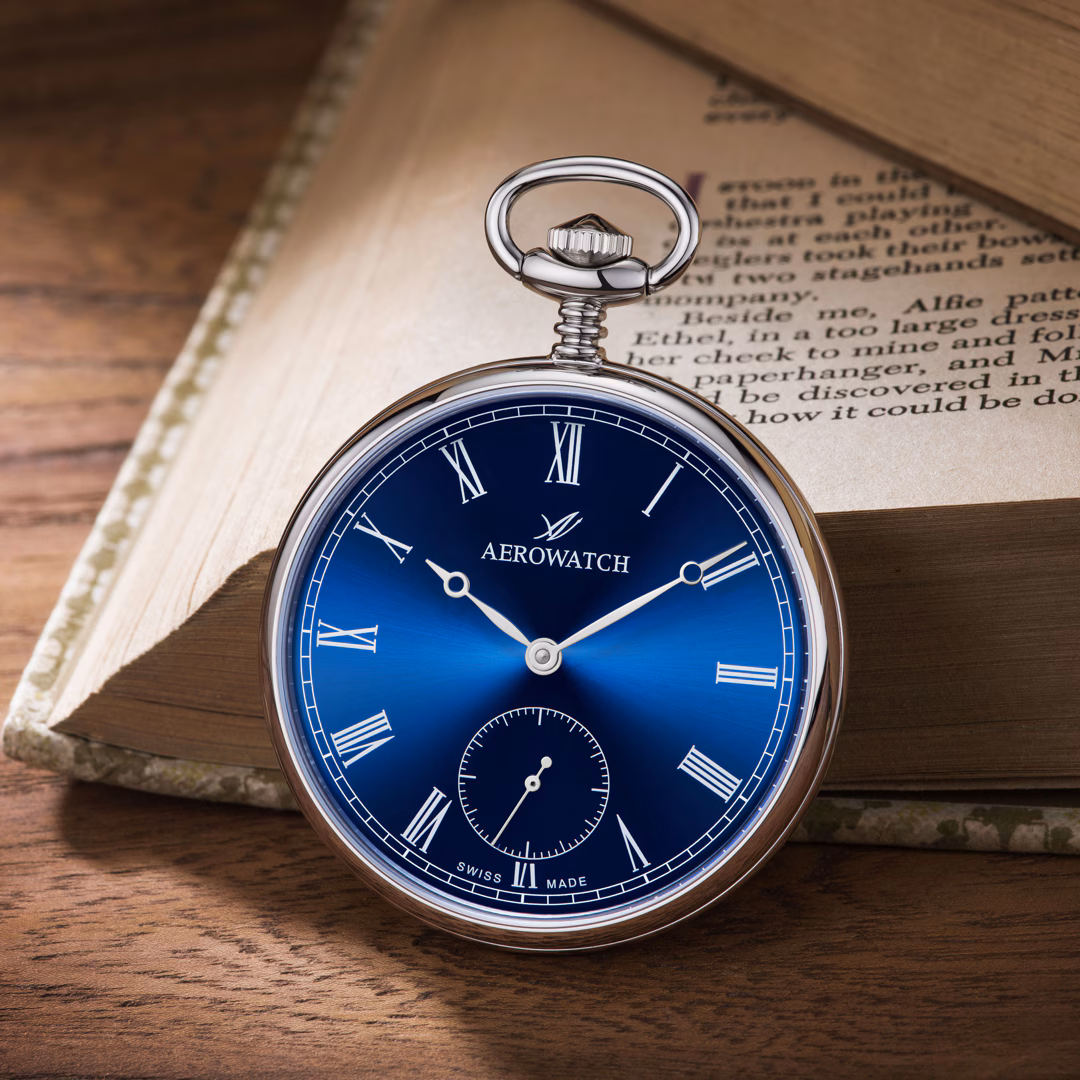 Aerowatch Taschenuhr Lépine mechanisch blau – Bild 3