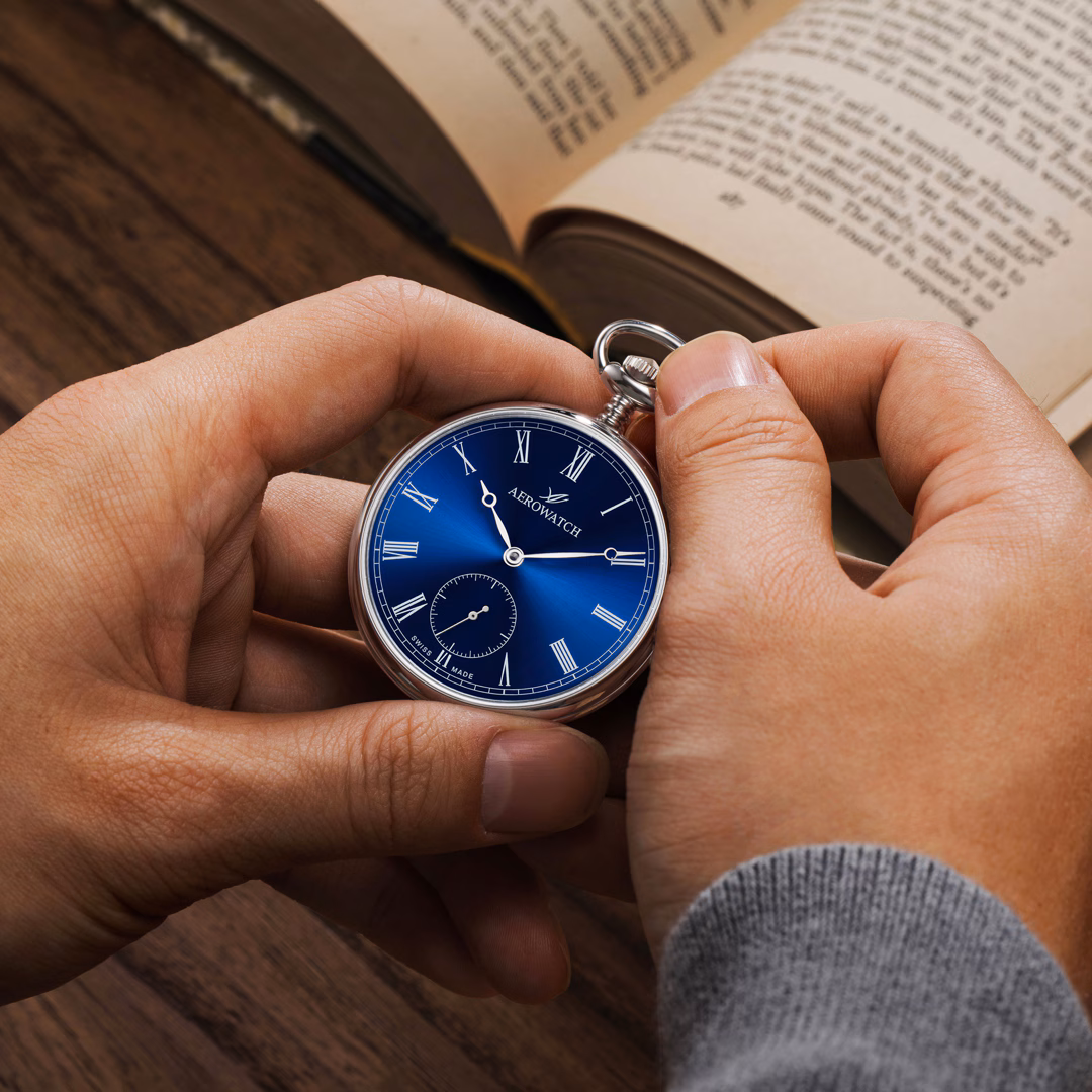 Aerowatch Taschenuhr Lépine mechanisch blau – Bild 2