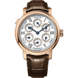 Montre Aerowatch 7 fuseaux horaires, bracelet cuir marron