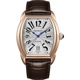 Montre Aerowatch Automatique, cadran argenté, bracelet marron