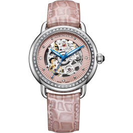 Montre Aerowatch Lady Automatic, cadran rose, bracelet cuir