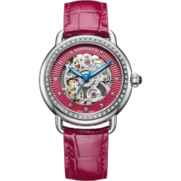 Montre Aerowatch Lady Automatic, cadran rouge, bracelet rose