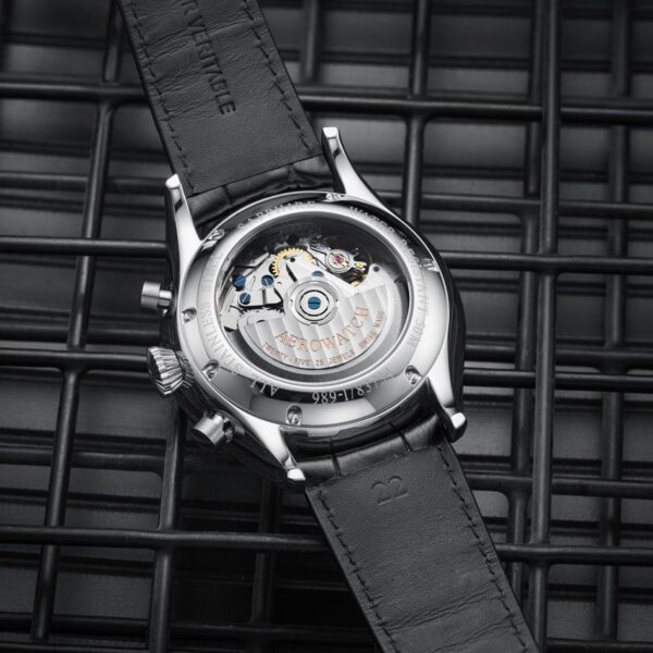 Montre Aerowatch Chrono Pilote Auto, bracelet cuir noir