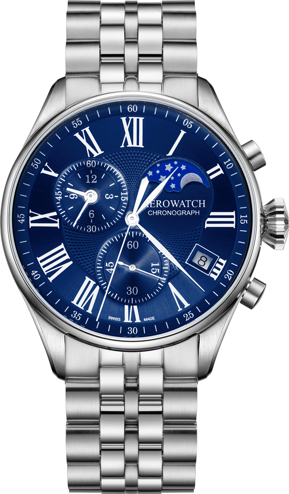 Aerowatch Grandes Classiques Chrono Moon Phase blau Stahl