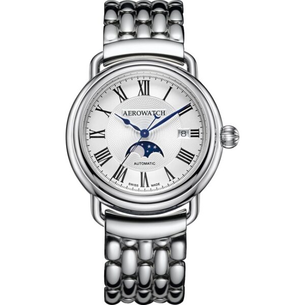 Aerowatch 1942 Automatic Moon Phase Silbrig