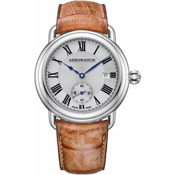 Montre Aerowatch Petite seconde automatique, cadran argenté, bracelet cuir