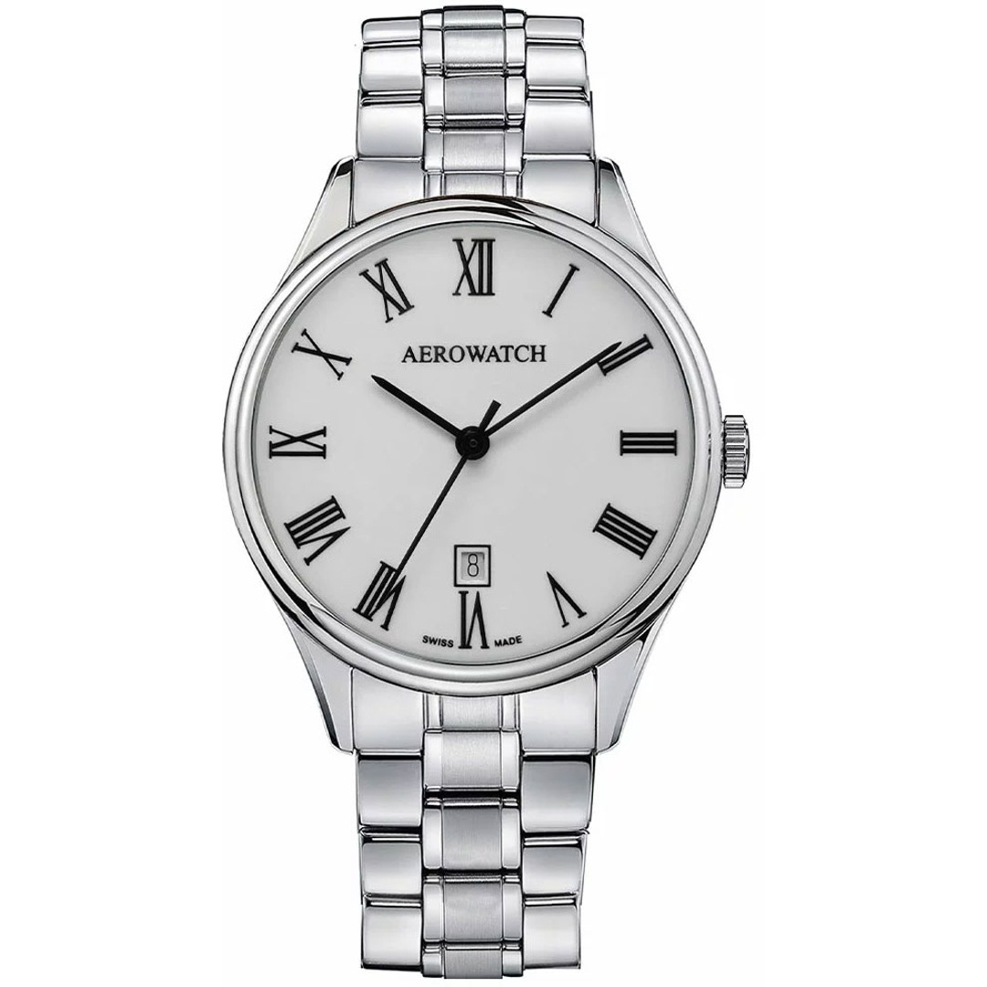 Montre Aerowatch Lady Quartz, cadran blanc, chiffres romains.
