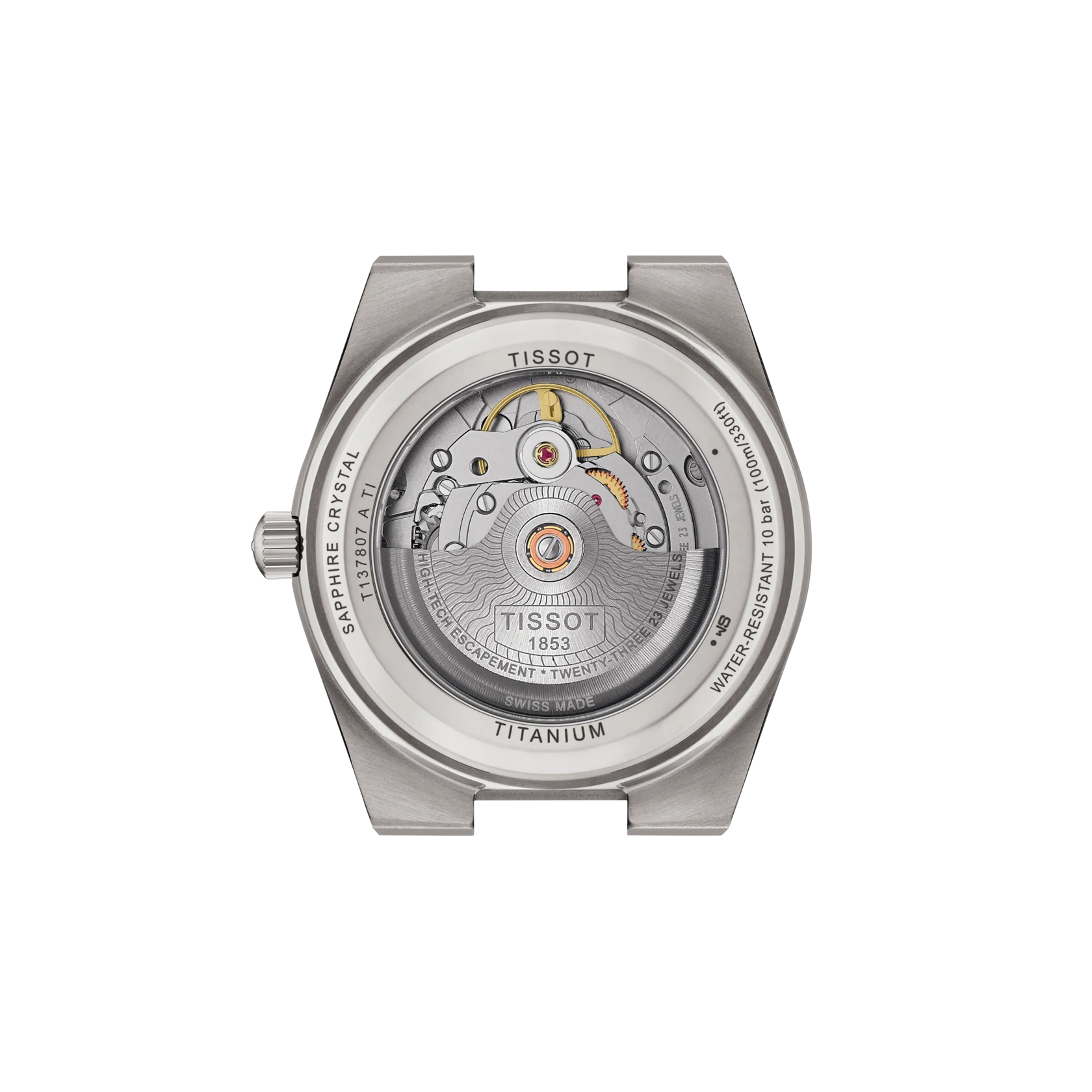 Montre Tissot PRX Titane 38mm, mécanisme visible