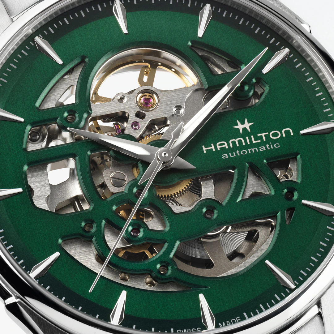 Hamilton Skeleton Auto Uhr, grünes Zifferblatt, sichtbarer Mechanismus