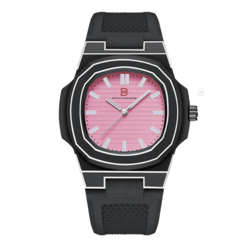 Montre Bewatchmaker quartz noir, cadran rose