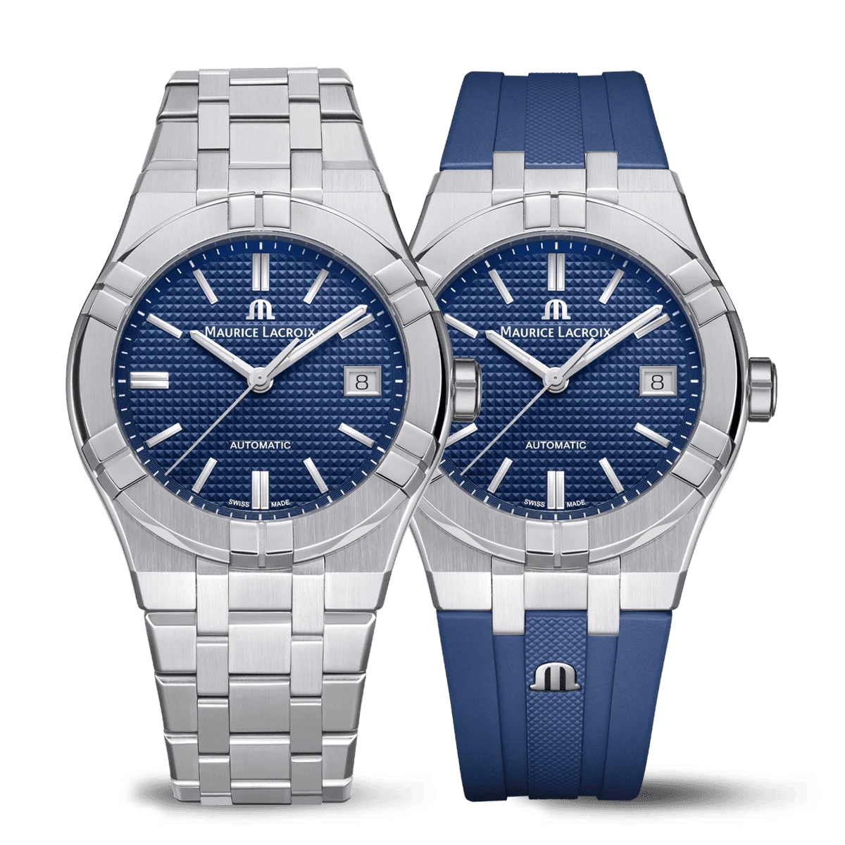 Maurice Lacroix automatique à cadran bleu avec bracelet caoutchouc et bracelet acier