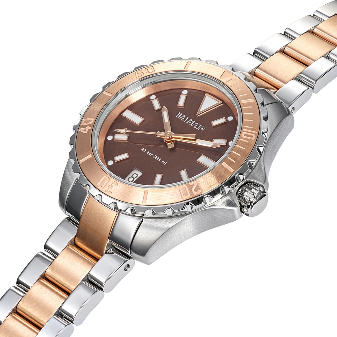 Montre Balmain bicolore à cadran brun et date