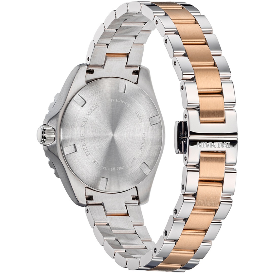 Dos d’une montre Balmain bicolore en acier