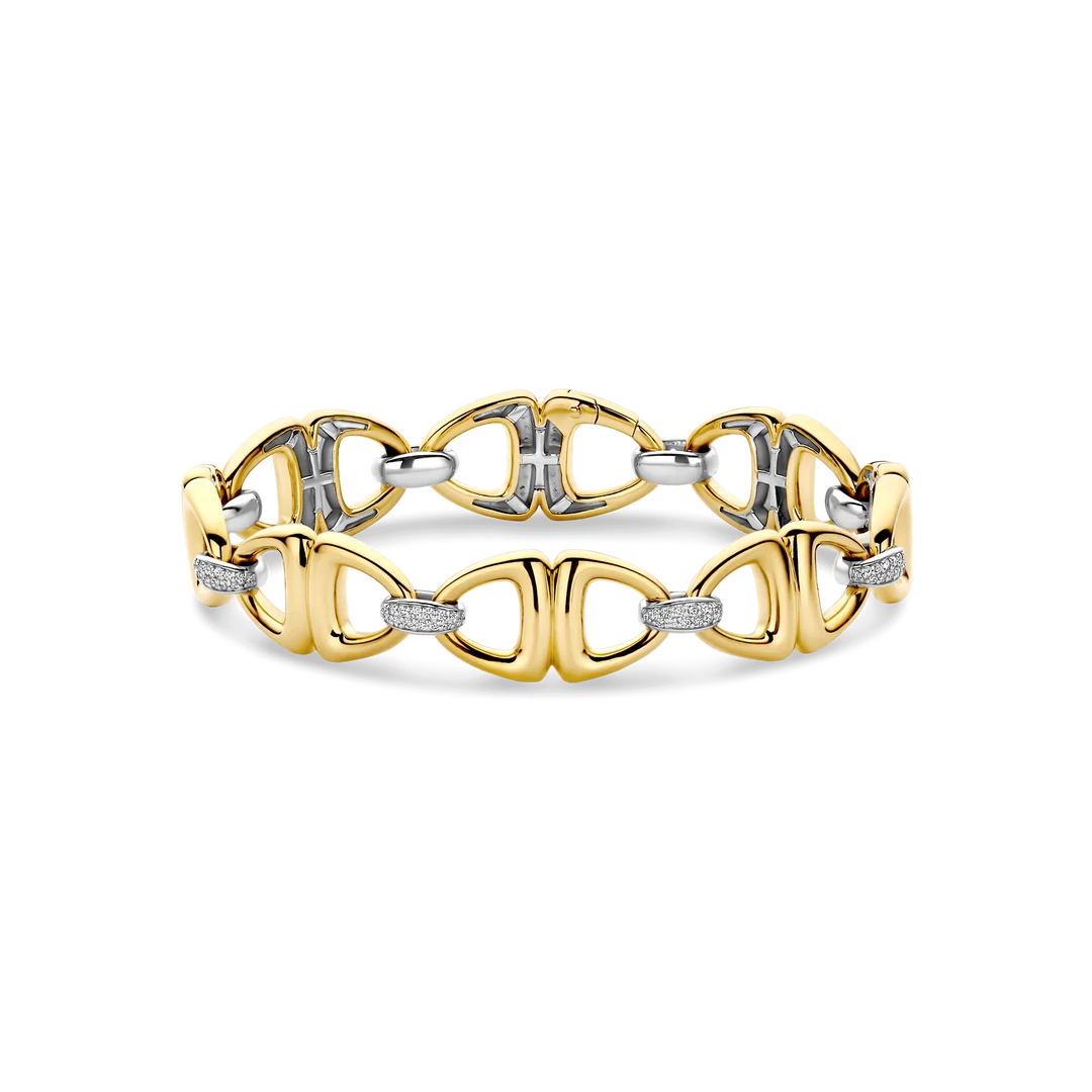 Armband mit goldenen, silbernen und diamantbesetzten Gliedern