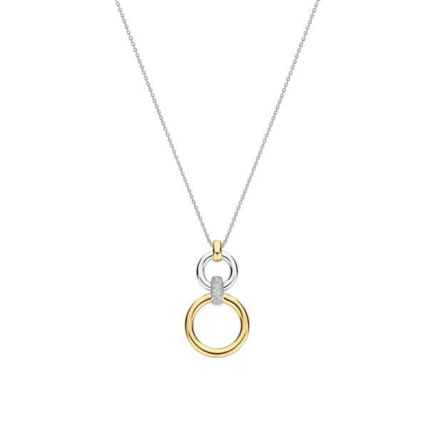 Collier bicolore à pendentif anneaux entrelacés
