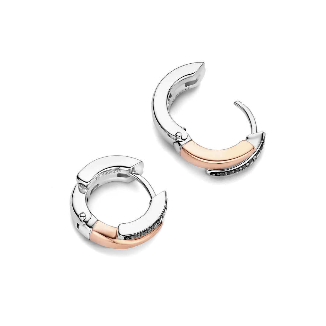 Paire de créoles bicolores argent et or rose