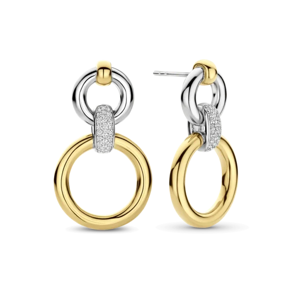 Boucles d’oreilles bicolores à maillons sertis de diamants