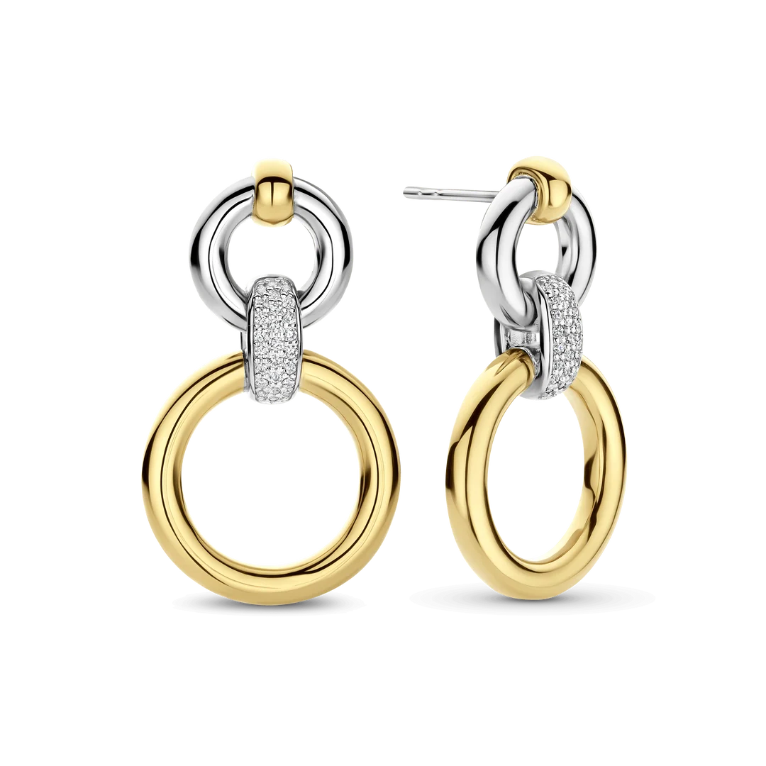Boucles d’oreilles bicolores à maillons sertis de diamants