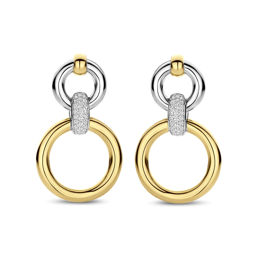 Boucles d’oreilles bicolores à anneaux et diamants