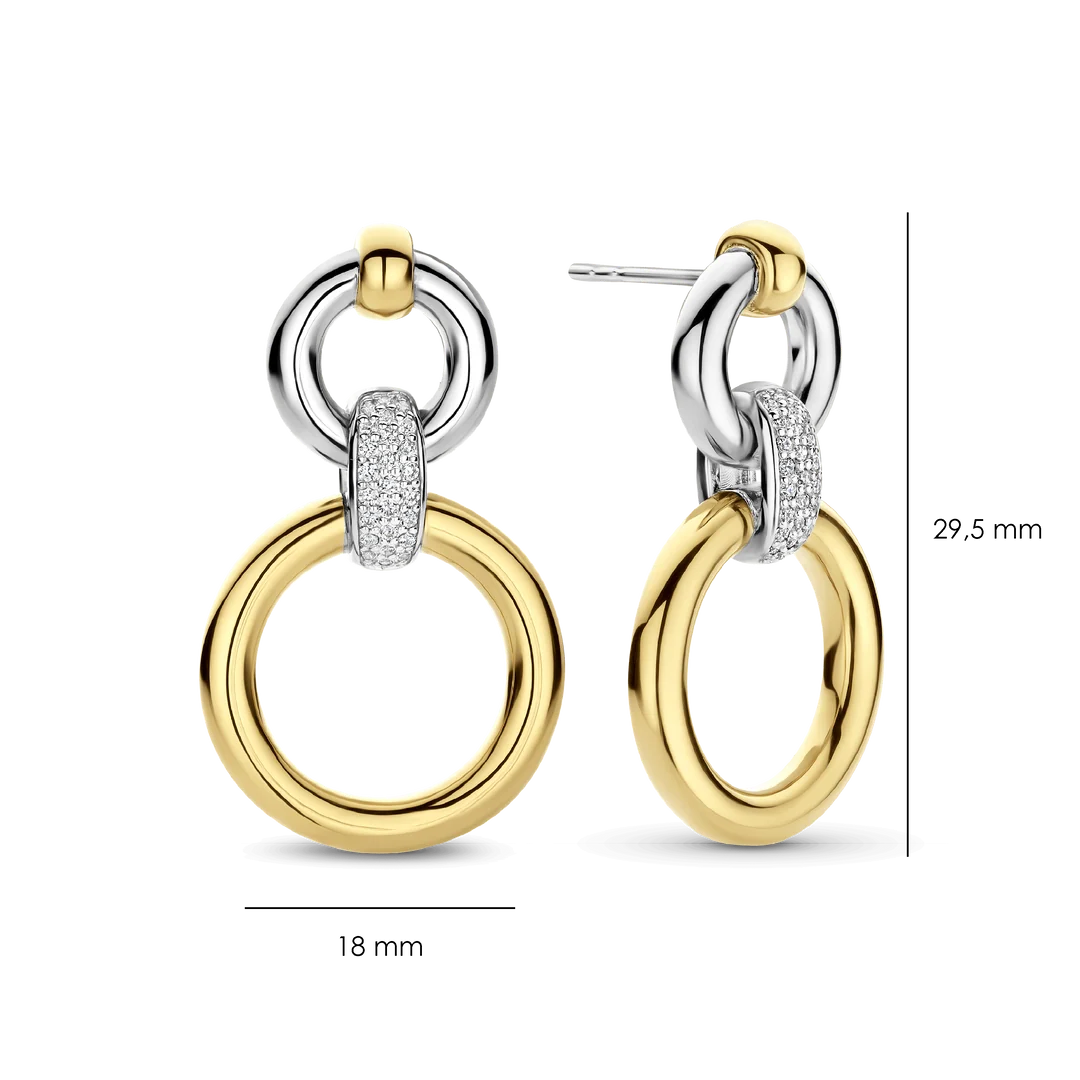 Boucles d’oreilles pendantes bicolores serties de diamants