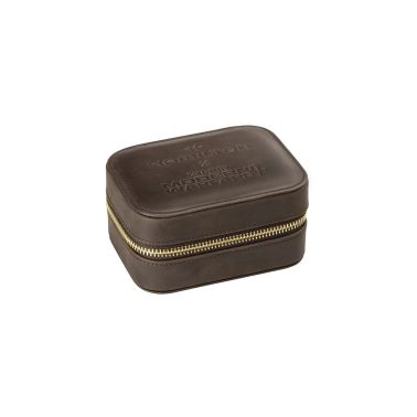 Petite boîte rectangulaire en cuir brun avec fermeture éclair