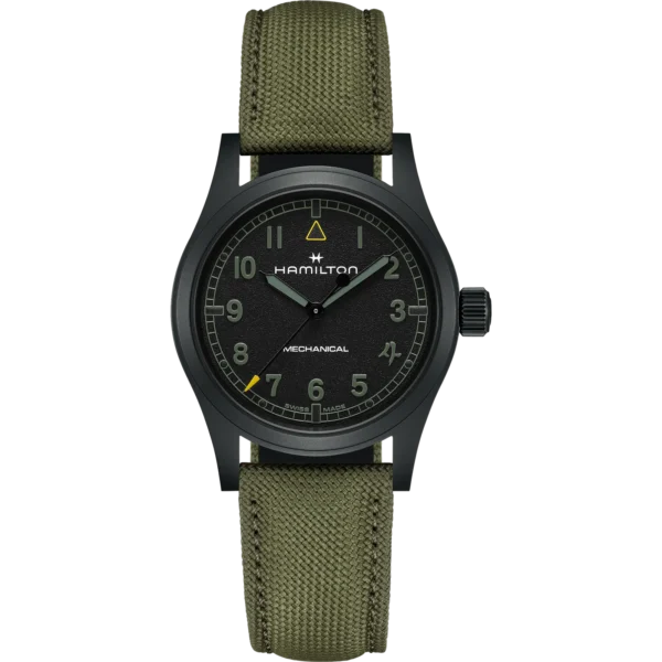 Montre Hamilton mécanique noire à bracelet textile vert