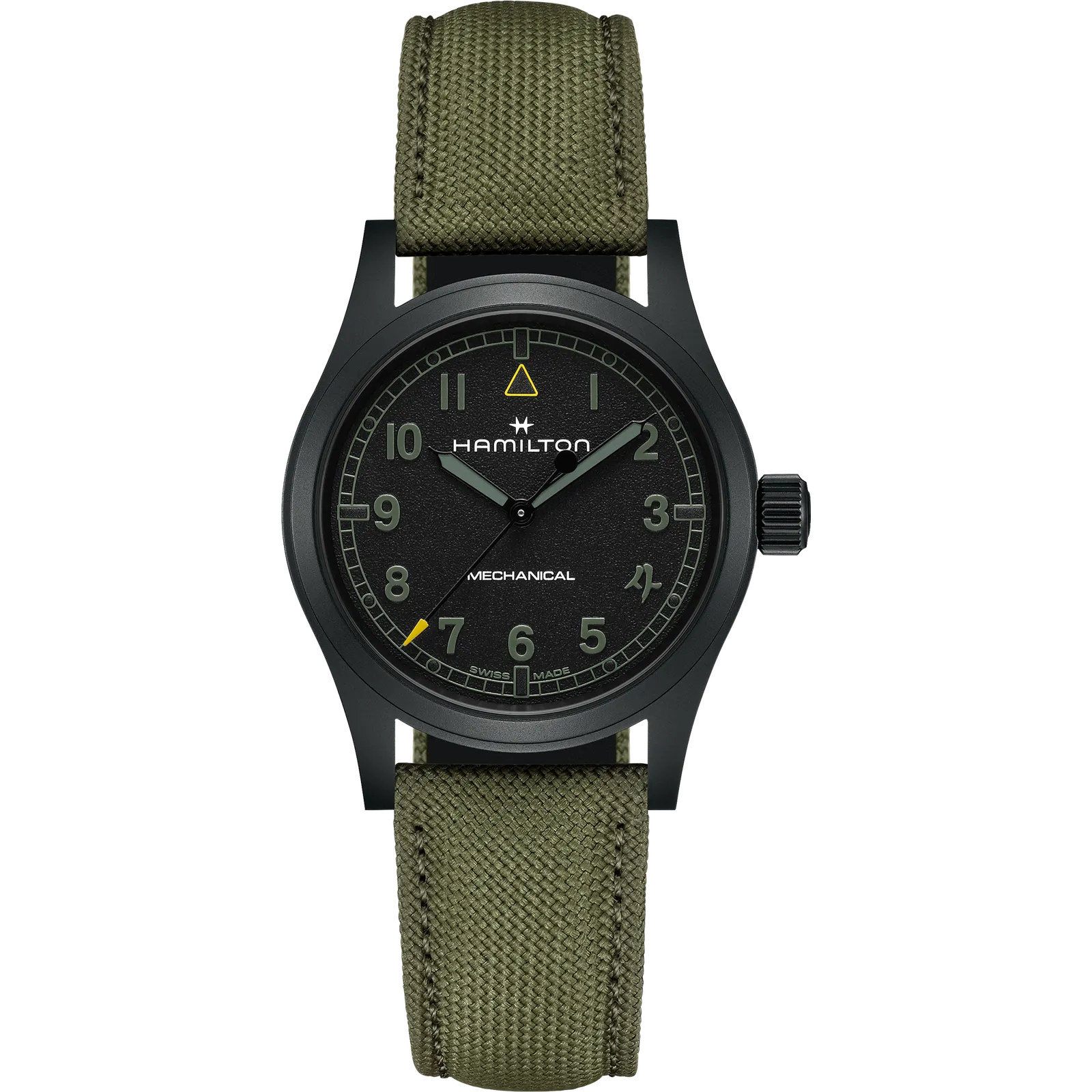 Montre Hamilton mécanique noire à bracelet textile vert